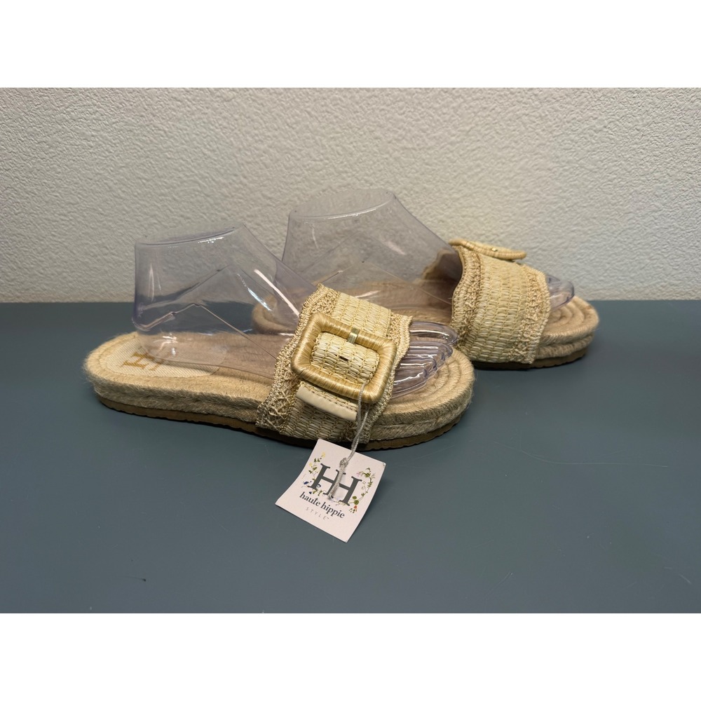 Haute Hippie Womens Espadrille Slide Sandals Natural‎ Raffia Buckle 7.5M NEW